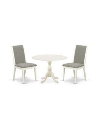 3-Pc Wooden Dinette Set with Drop Leaf Table and Upholstered High Back Chairs