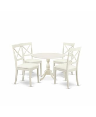 5-Pc Dining Set with Drop Leaf Table and Faux Leather X-Back Mid-Century Chairs