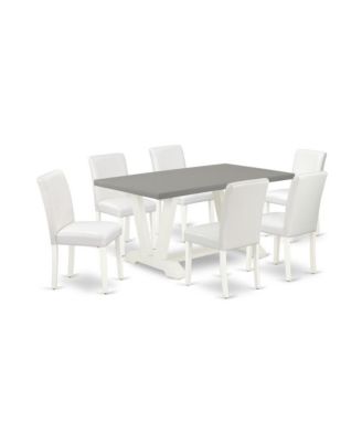 7 Pc. Rectangular Cement Table Top Dining Set with PU Leather Parson Chair, Stylish Back