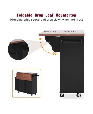 35.8" Wide MDF, Metal + Drop Leaf, Hidden Trash Bin, Removable Rack, Drawers, Locking Wheels Farmhouse Kitchen Island
