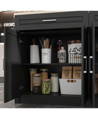 61x29.5x35.4 inches Kitchen island with 2 drawers, 4 doors, storage table with sockets, coffee station and microwave rack for home