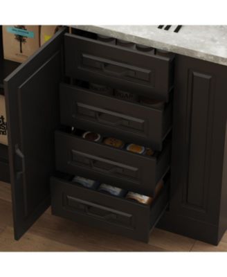 Large Kitchen Island with 4 Drawers, 4 Doors, sockets,dining table, coffee station and microwave rack for dining room