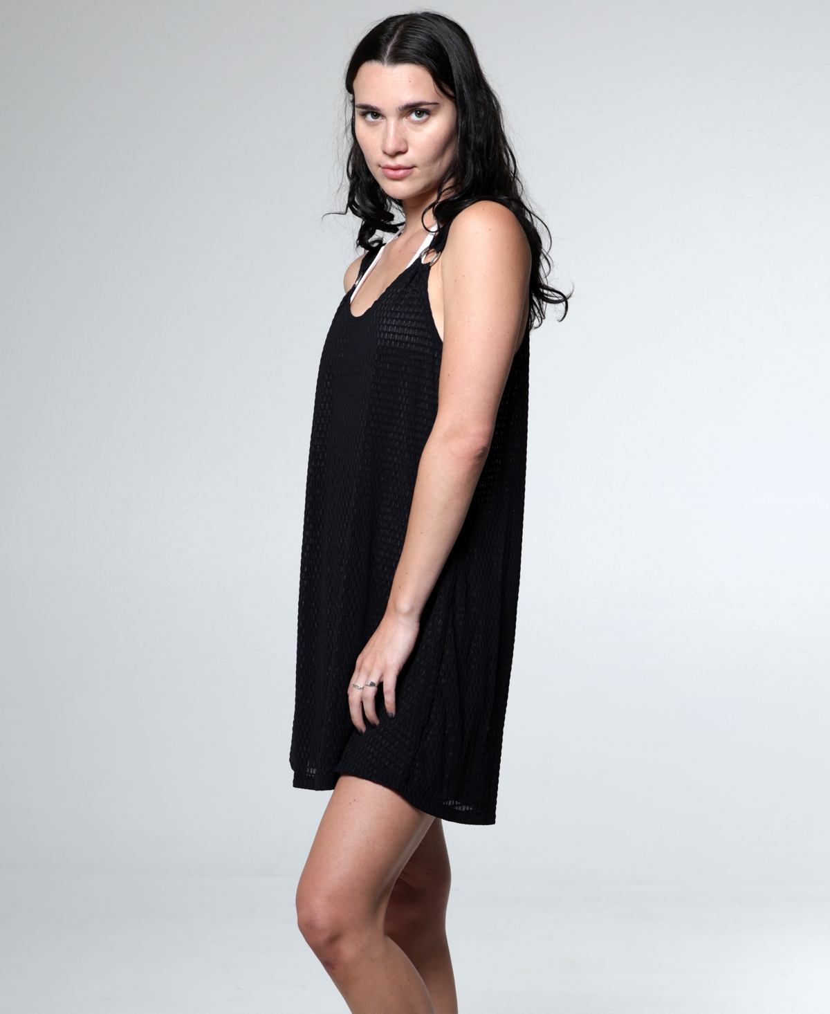 J Valdi Women's Sleeveless Ring Tank Coverup Dress In Black