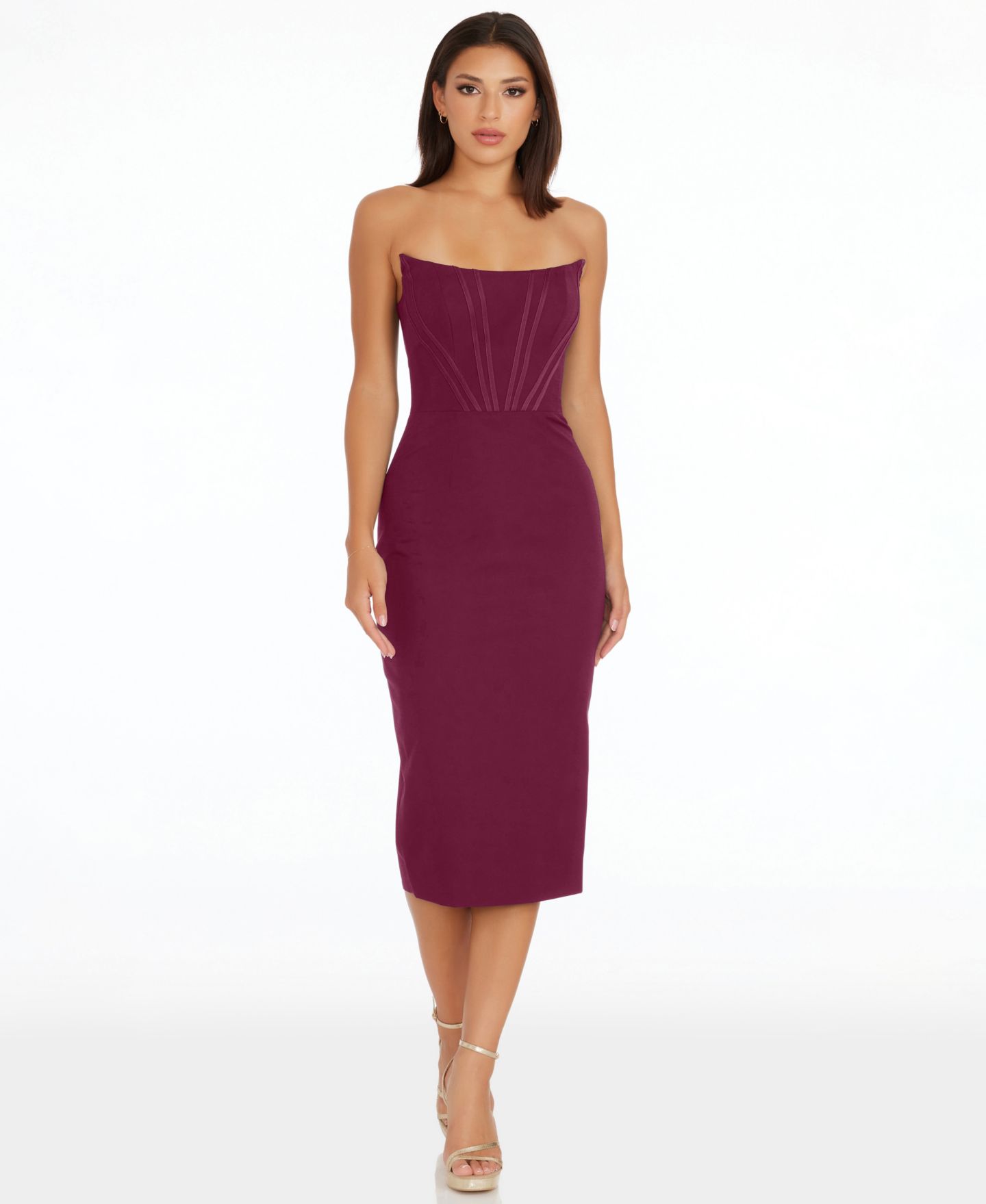 Женское платье Dress the Population Corset Strapless Midi, цвет: Бордовый — фото 1