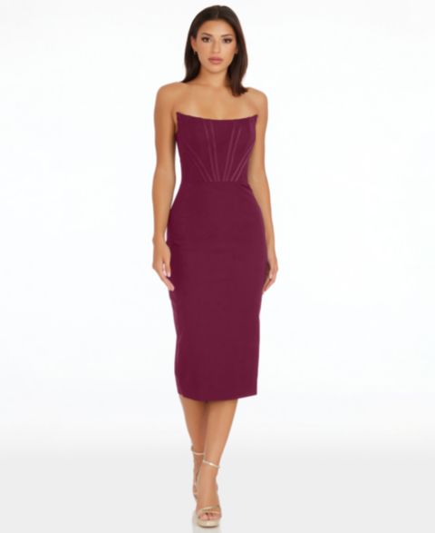 Женское платье Dress the Population Corset Strapless Midi, цвет: Бордовый