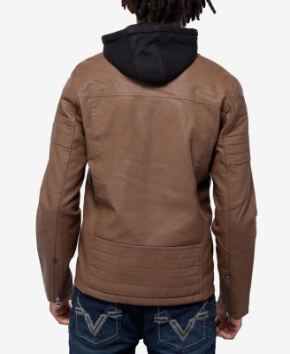 Men's Hooded Stand Collar PU Leather Jacket