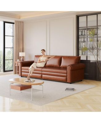 93.7" Faux Leather King Pull Out Sofa Bed, 3-in-1 Convertible Sleeper Couch with Rolled Arms & Nailhead Trim for Living Room