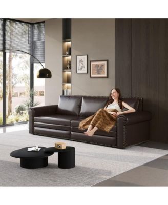 93.7" Faux Leather King Pull Out Sofa Bed, 3-in-1 Convertible Sleeper Couch with Rolled Arms & Nailhead Trim for Living Room