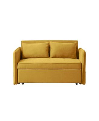 Chenille Sleeper Loveseat, Yellow Pull-Out Sofa Bed with Adjustable Armrests for Small Spaces & Guest Room-Maison Boucle
