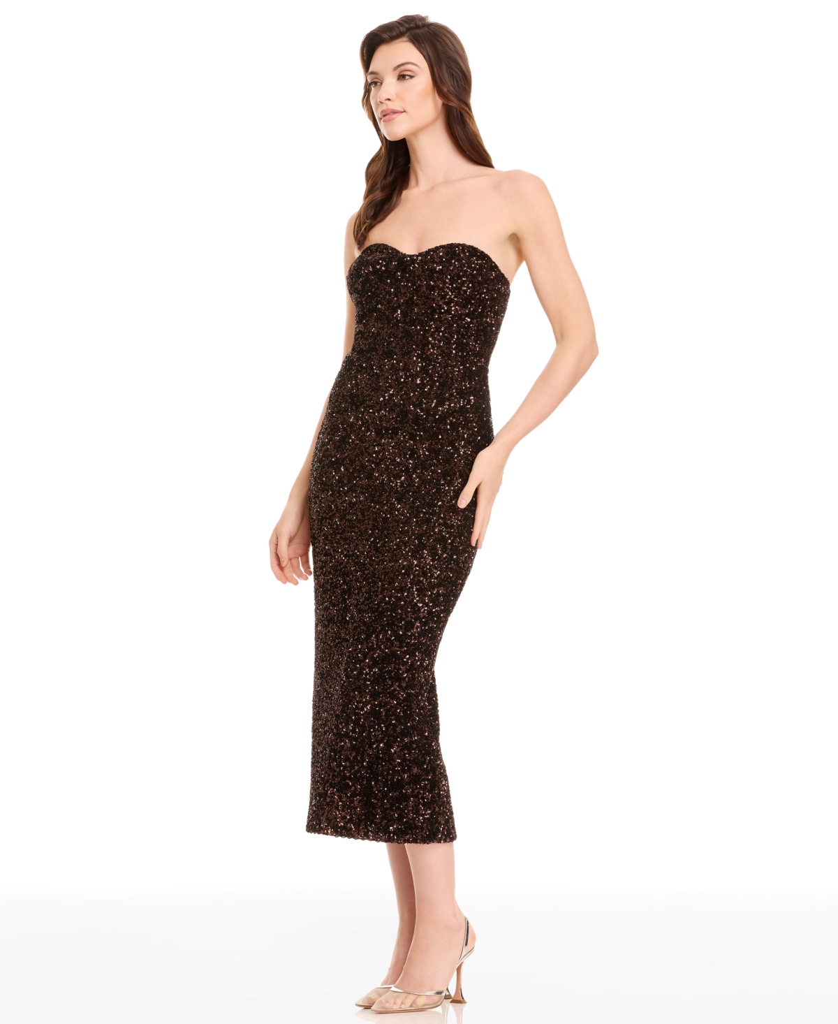 Dress The Population Vada Paillette Strapless Gown In Black