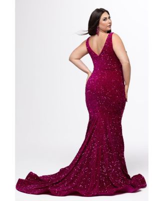 Women's V-Neck Mermaid Velvet Evening Gown