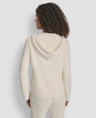 Women's Feather Yarn Hood Tonal Hoodie