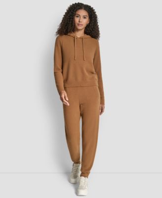 Women's Feather Yarn Hood Tonal Hoodie