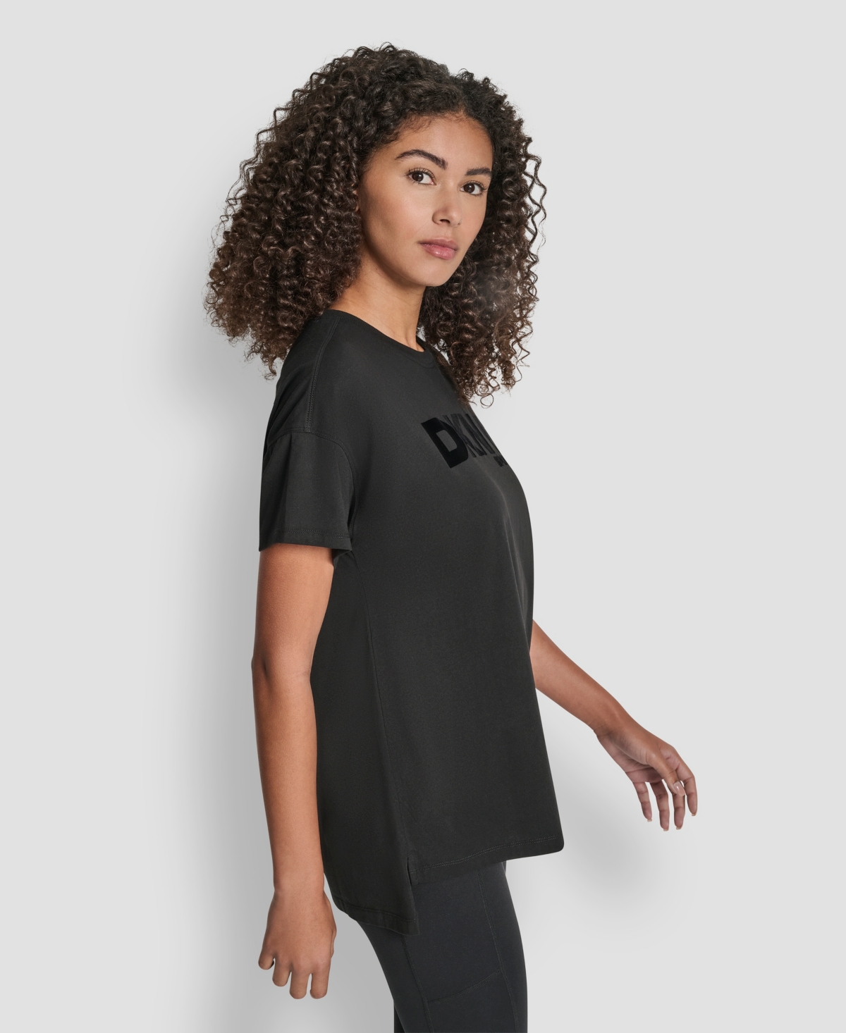 Dkny Women's Flocked Logo Drop Shoulder T-Shirt