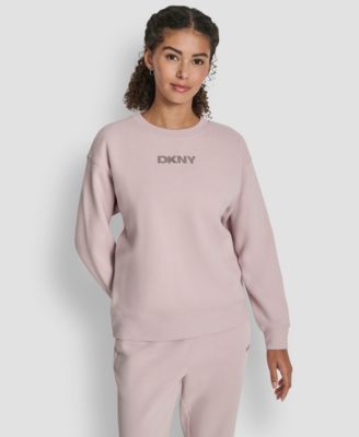 DKNY - Women's Rhinestone Logo Long Line Crewneck Sweatshirt