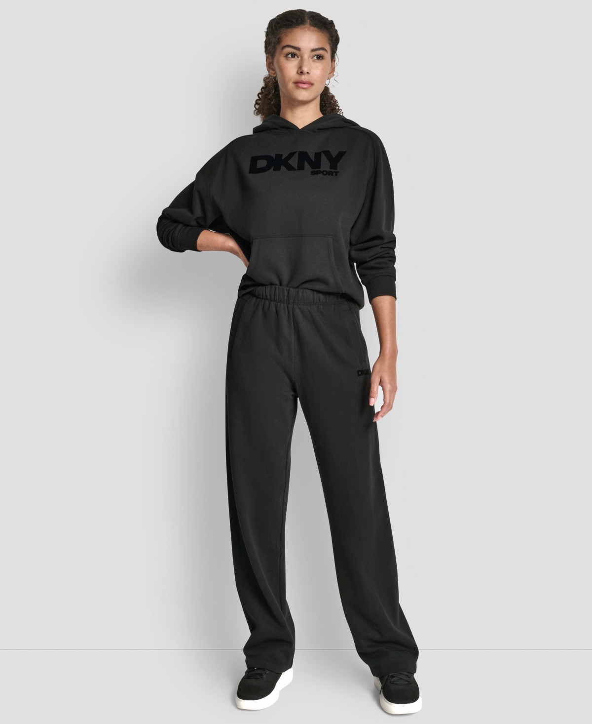 Dkny Women's Flocked Logo Boyfriend Open Leg Pants In Black