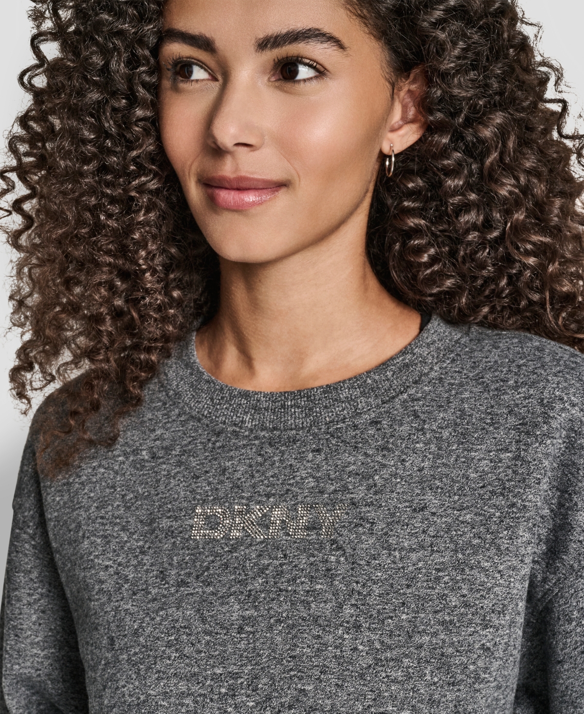 Dkny Women's Rhinestone Logo Long Line Crewneck Sweatshirt