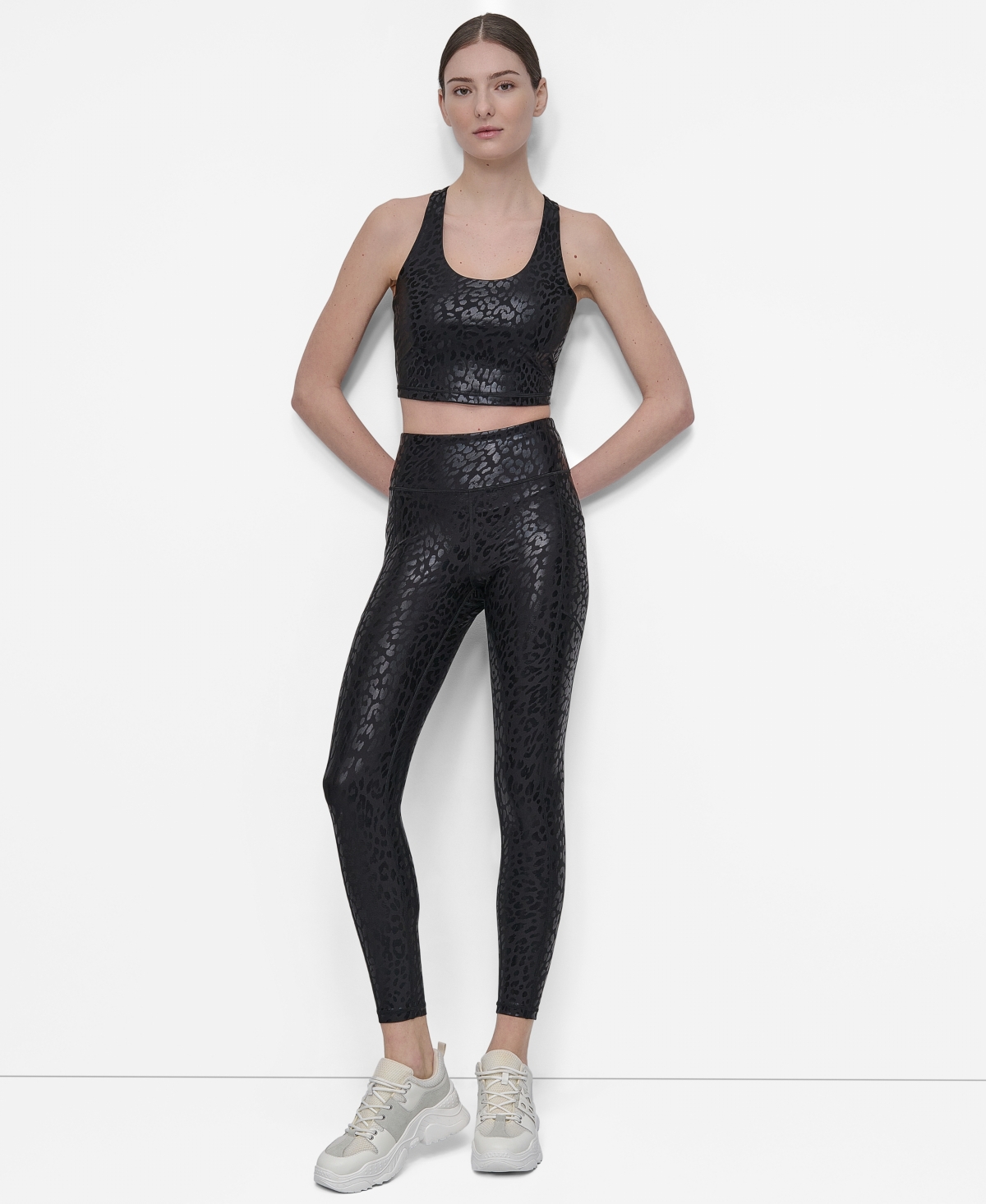 Dkny Sport Women's Printed High-waist 7/8 Tights In Black