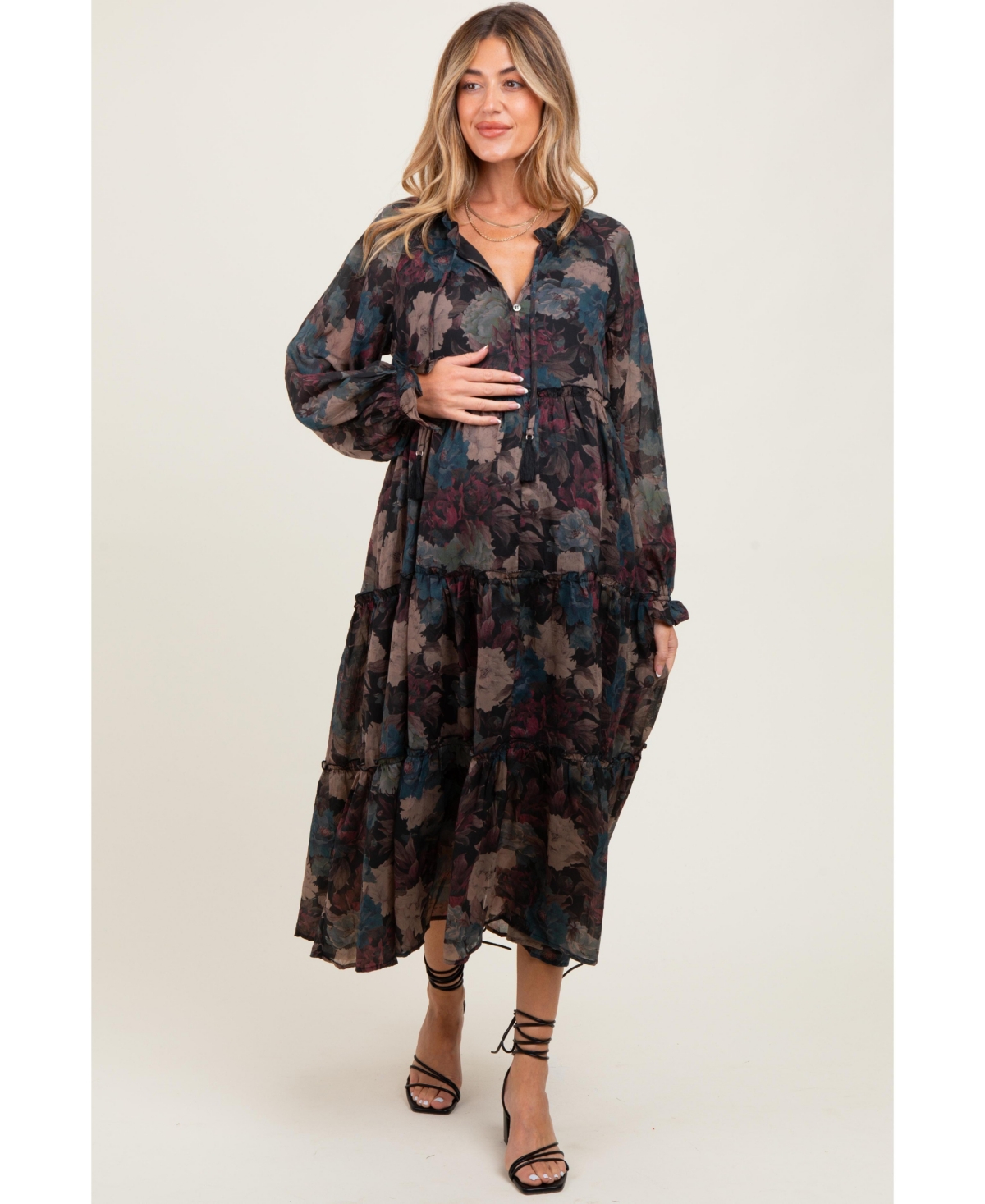 Pinkblush Maternity Floral Chiffon Ruffle Tiered Midi Dress