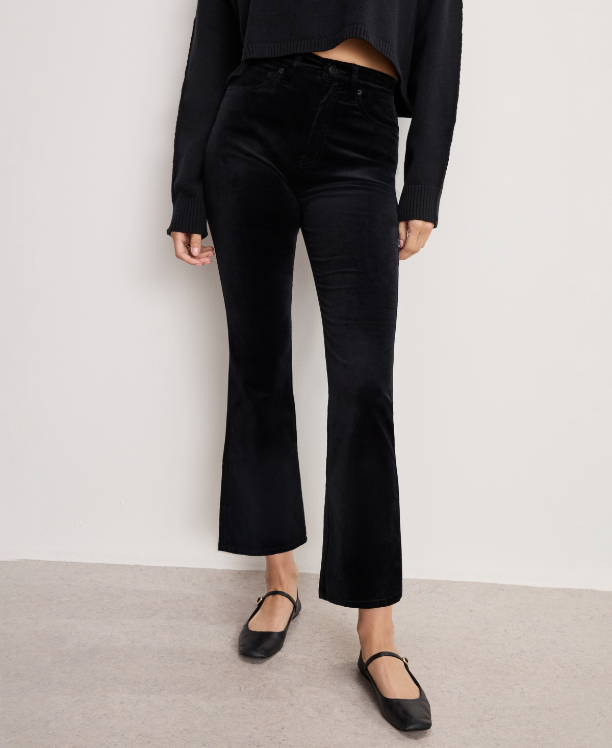 Good American Women's Velvet High Rise Kick Flare Pants In Black