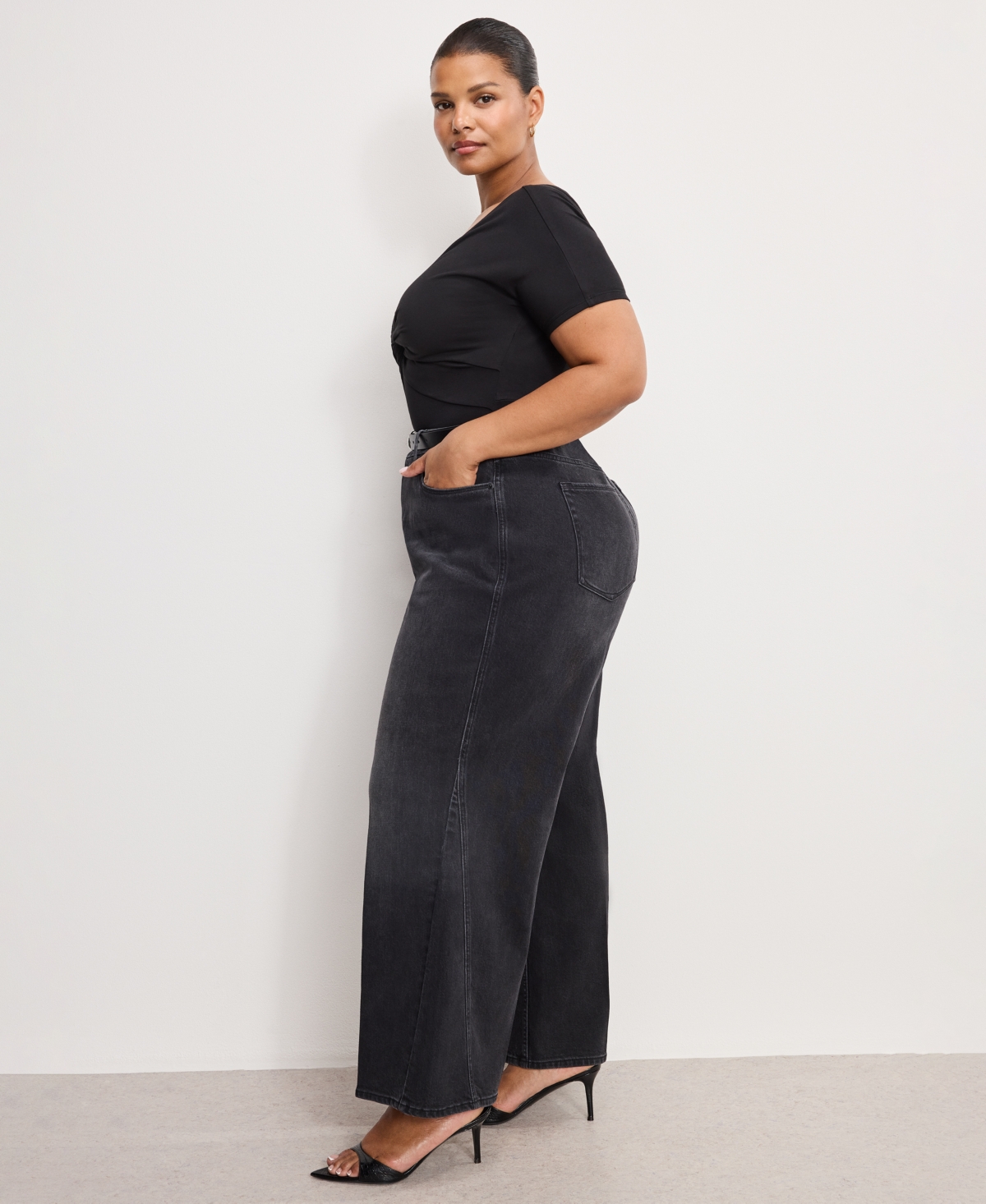 Good American Women's Skate Cropped Wide Leg Jeans In Black