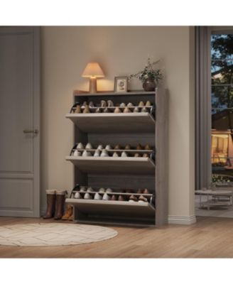 Shoe Cabinet with 3 Flip Drawers,Wooden Shoe Organizer Cabinet with Adjustable Shelf, Shoe Cabinet for Hallway,Entryway