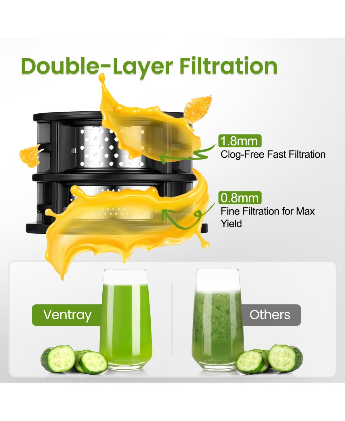 Cold Press Juicer, 4.7" Large Feed Chute Masticating Juicer with Extended Extraction Tech for Fruits & Vegetables