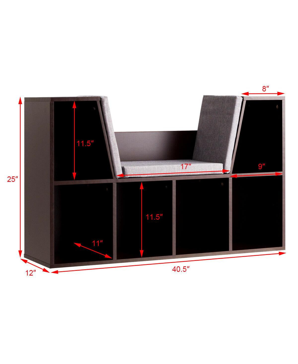 Costway 6 Cubby Kid Storage Cabinet Cushioned Bookcase Multi-Purpose Reading Shelf