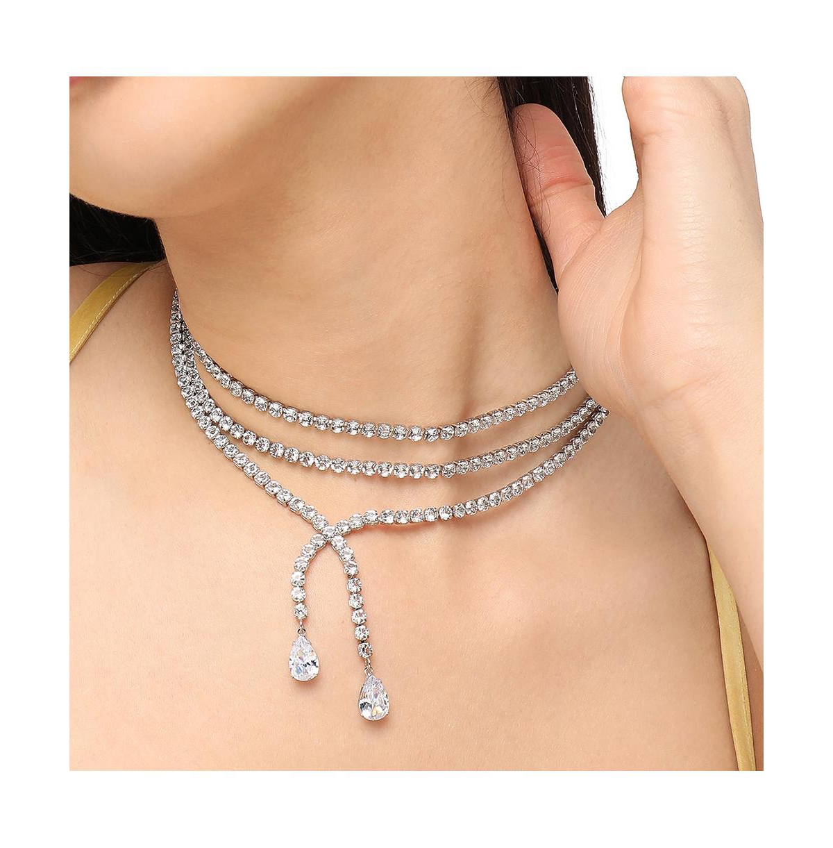 Sohi Bling Multi-layer Necklace In Silver