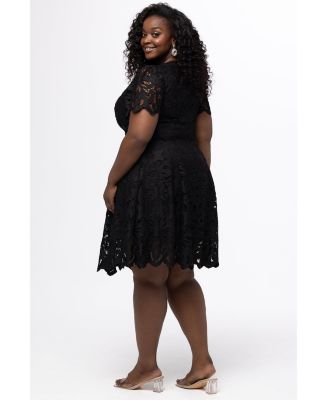 Women's Lace Little Black Party Dress with Cap Sleeve