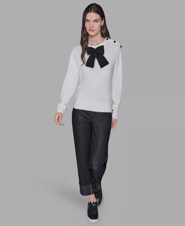 Women's Big Bow Applique Long Sleeve Sweater - thumbnail 2