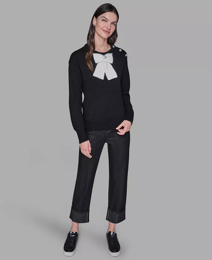 Women's Big Bow Applique Long Sleeve Sweater - thumbnail 7