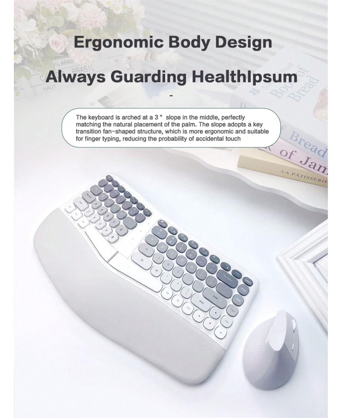Ergonomic 2.4Ghz Wireless Keyboard Mouse Combo