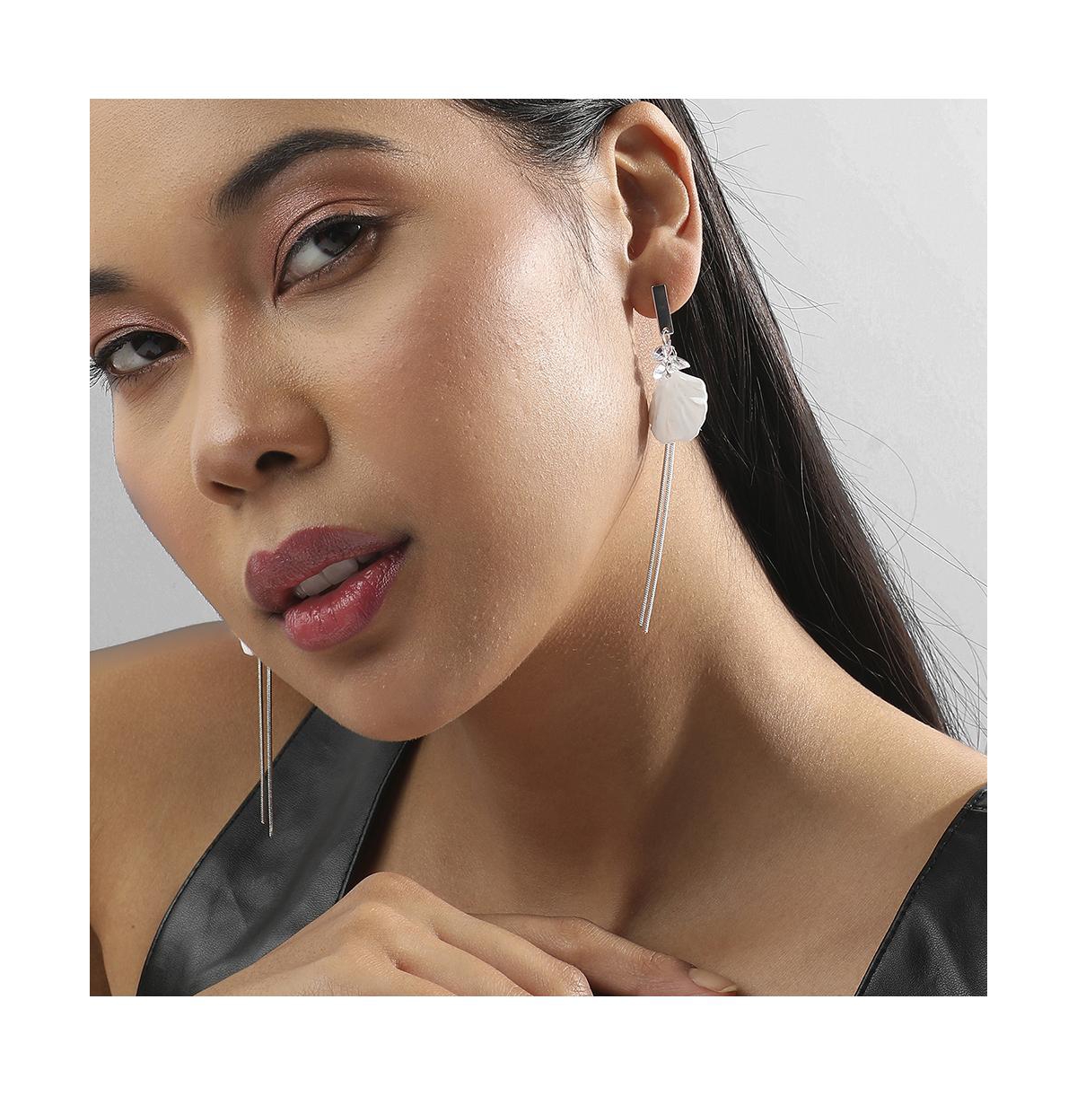 Sohi Petal Chain Drop Earrings In Metallic