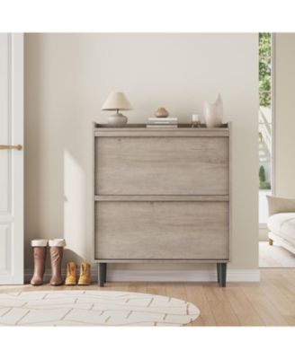 Shoe Cabinet with 2 Flip Drawers,Wooden Shoe Organizer Cabinet with Adjustable Shelf,Shoe Storage for Entryway, Grey