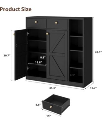42" Tall Modern Shoe Storage Cabinet with Doors and Drawers,3 Adjustable Shelves and Stable Base, 4-Tier Shoes Rack Organizer Cabinet
