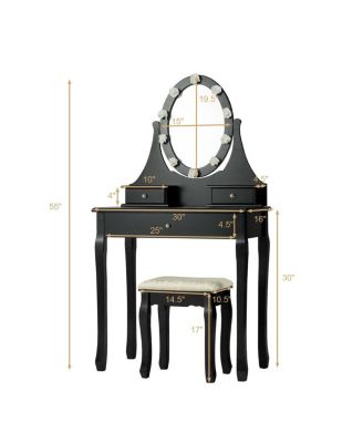 3 Drawers Lighted Mirror Vanity Dressing Table Stool Set