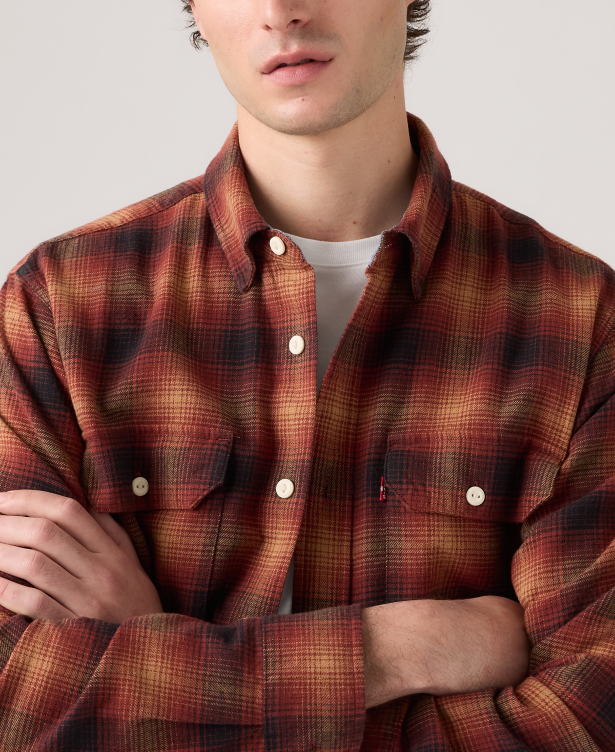 Levi's Men's Relaxed Fit Long Sleeve Button Front Worker Shirt In Brown