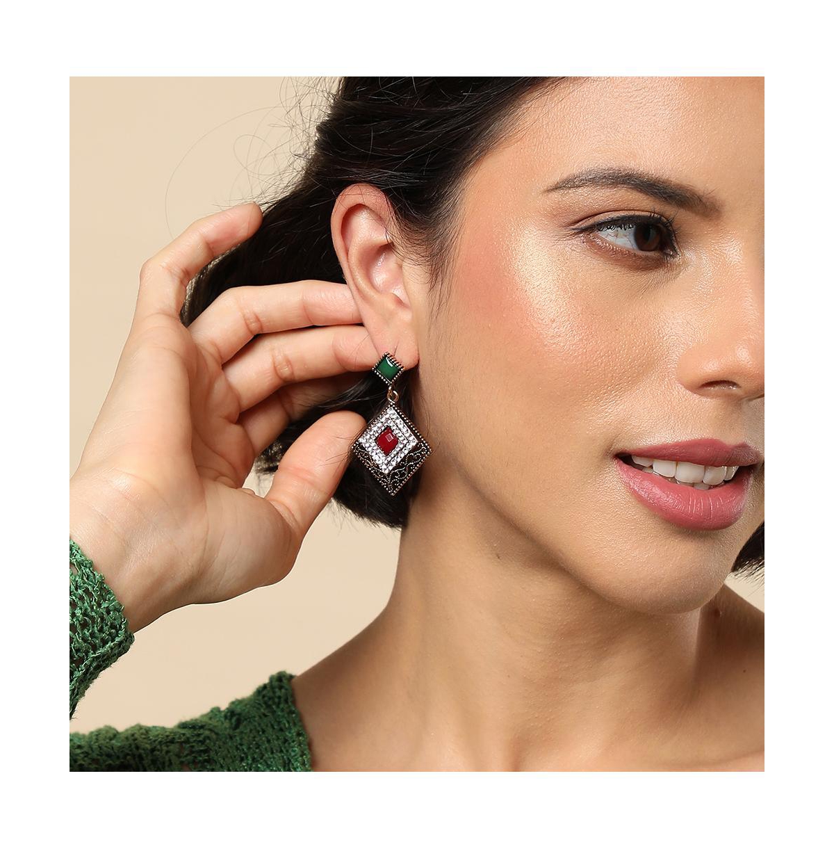 Sohi Multi Color Gold Plated Designer Stone Drop Earring For Women's In Brown