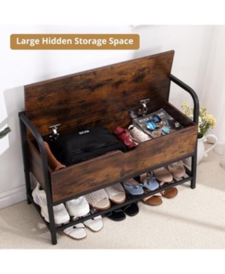 Entryway Storage Bench, 33 in Vintage Shoe Rack Bench with Storage Box, Shoe Storage Organizer Holds Up to 250 LB, Lift Top Shoe Storage Bench for Entryway,Bedroom, Closet, Hallway