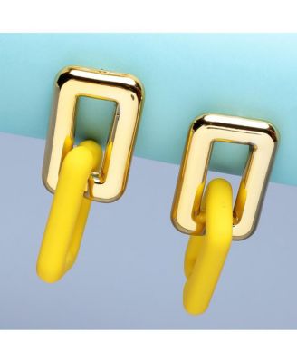 Women's Yellow  Colourblock Chainlink Drop Earrings