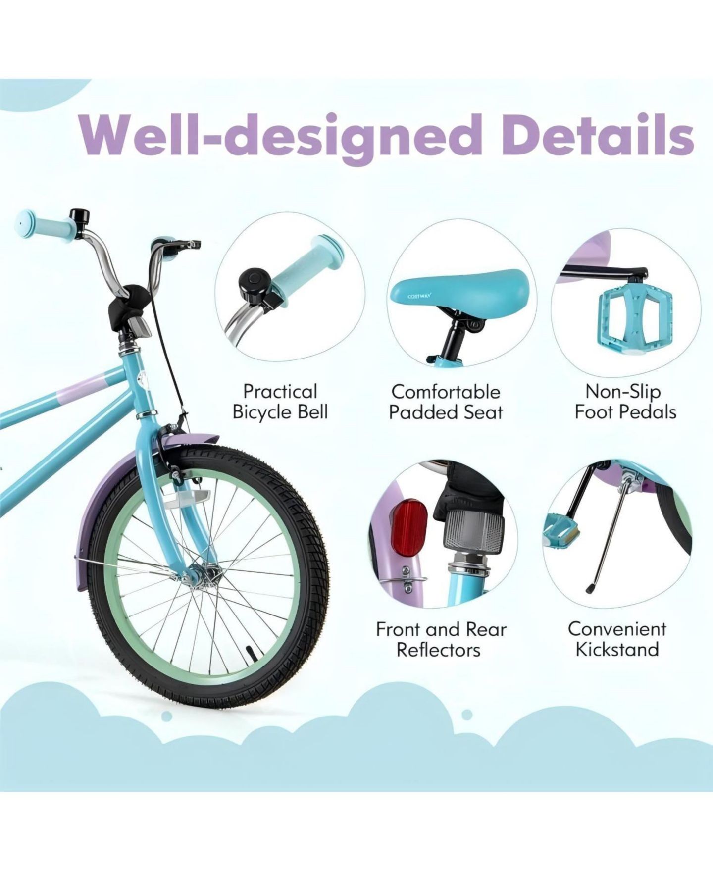 Детская игрушка HONGGE 18-Inch Steel Adjustable Dual-Brake Kids' Bike, Ages 3-10, цвет: Синий — фото 8