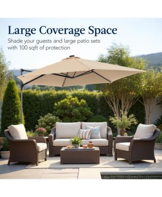 10ft 360degree(s) Rotating Cantilever Easy Auto Open Patio Umbrella w/ Solar LED Lights