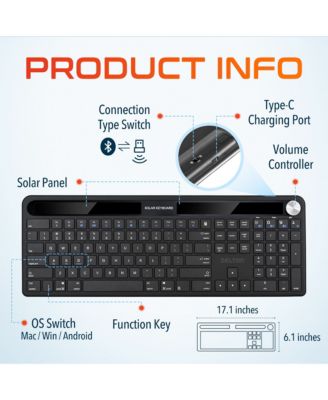 KB90 Wireless Solar (Light-Powered) Rechargeable Keyboard, No Batteries (DKBSLR90)