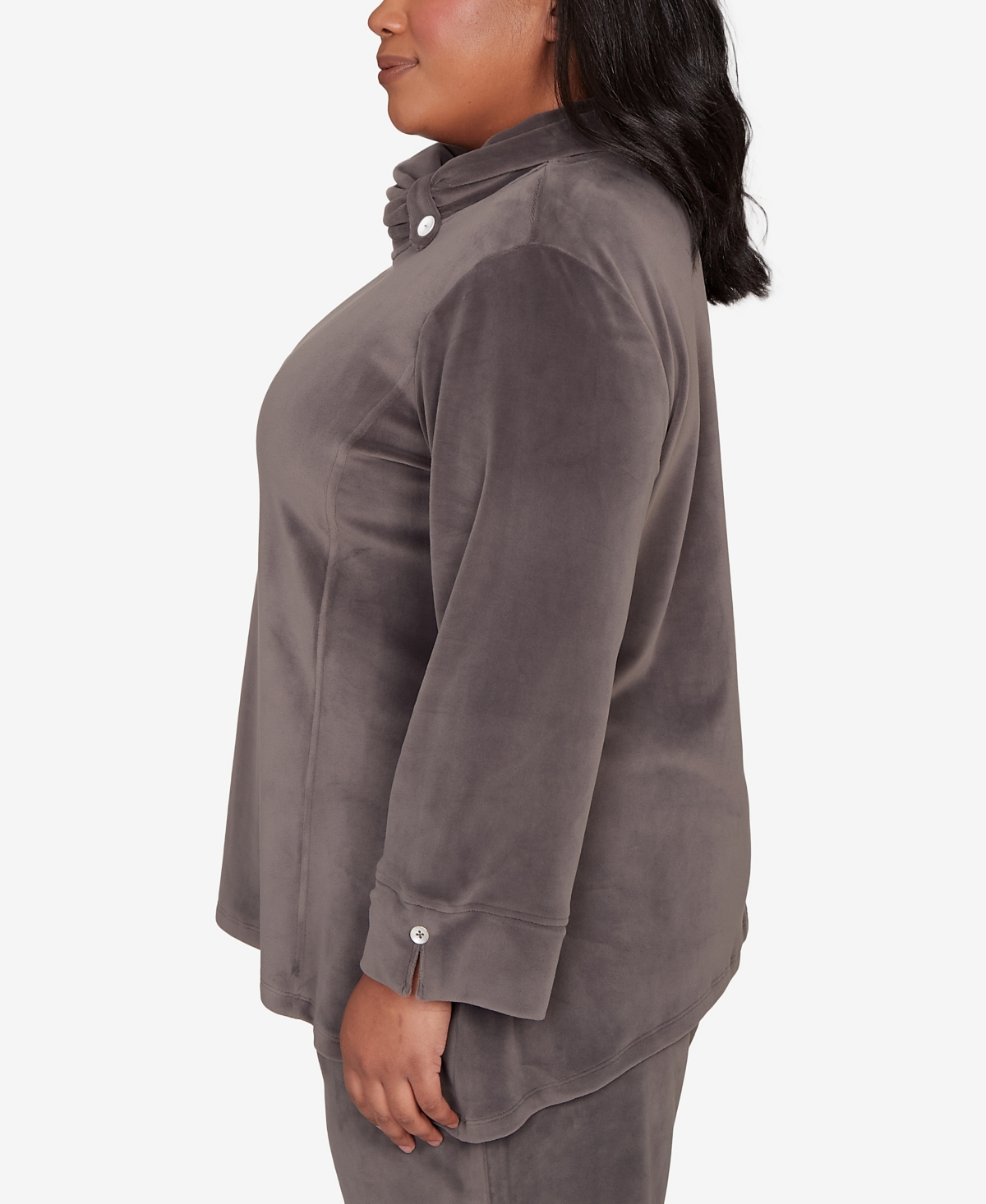 Alfred Dunner Plus Size Calm Luxe Cowl Neck Top In Gray
