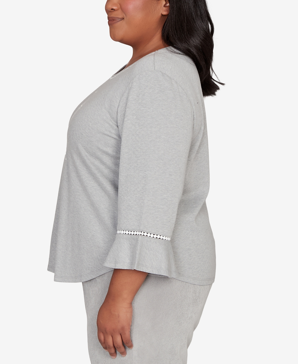 Alfred Dunner Plus Size Stockbridge Christmas Tree Embellished Knit Top In Gray