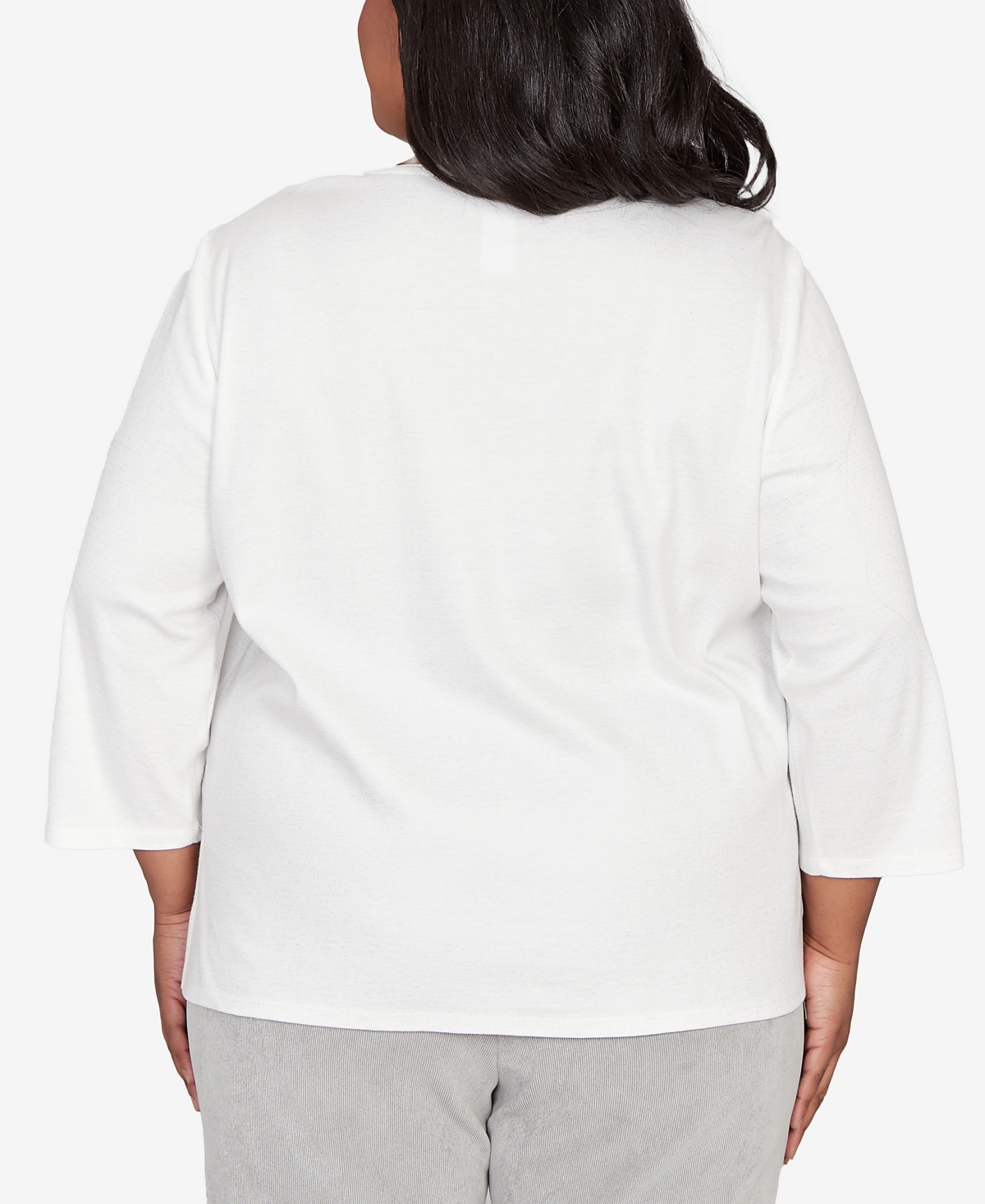 Alfred Dunner Plus Size Stockbridge Snowflake Crew Neck Top In White
