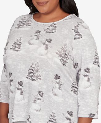 Plus Size Stockbridge Playful Snowmen Scene Knit Top