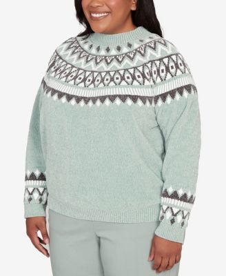 Plus Size Stockbridge Fair Isle Pattern Chenille Sweater