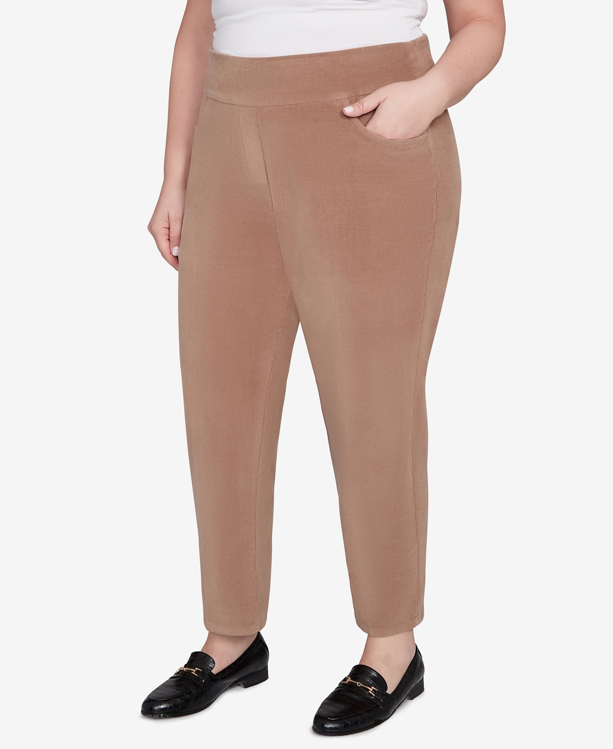 Alfred Dunner Plus Size Vienna Allure Fit Flat Front Corduroy Average Length Pant In Brown